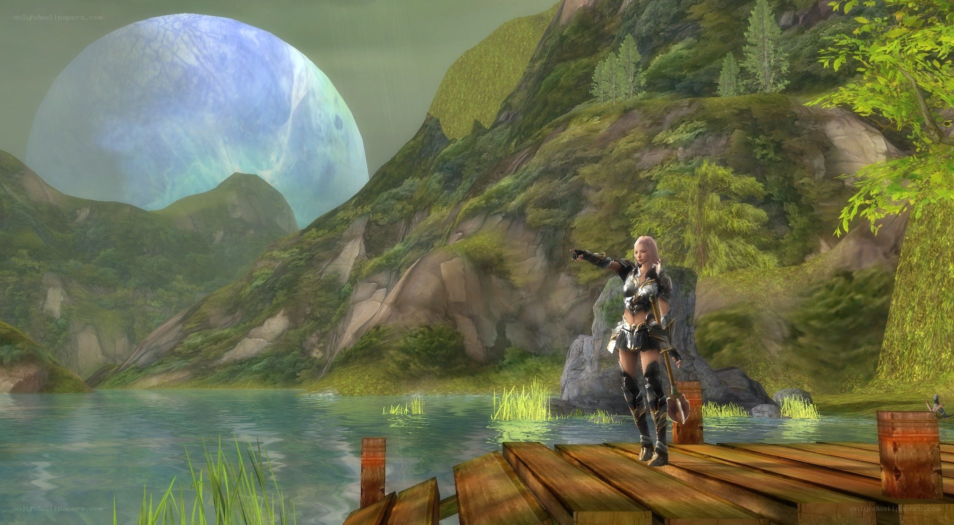 female warrior on a dock