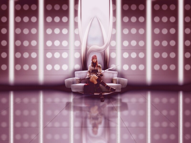 female warrior on a futuristic couch