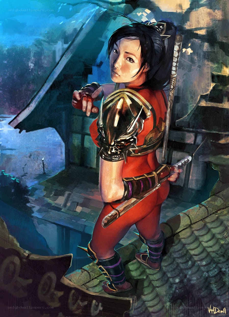 female warrior on a rooftop