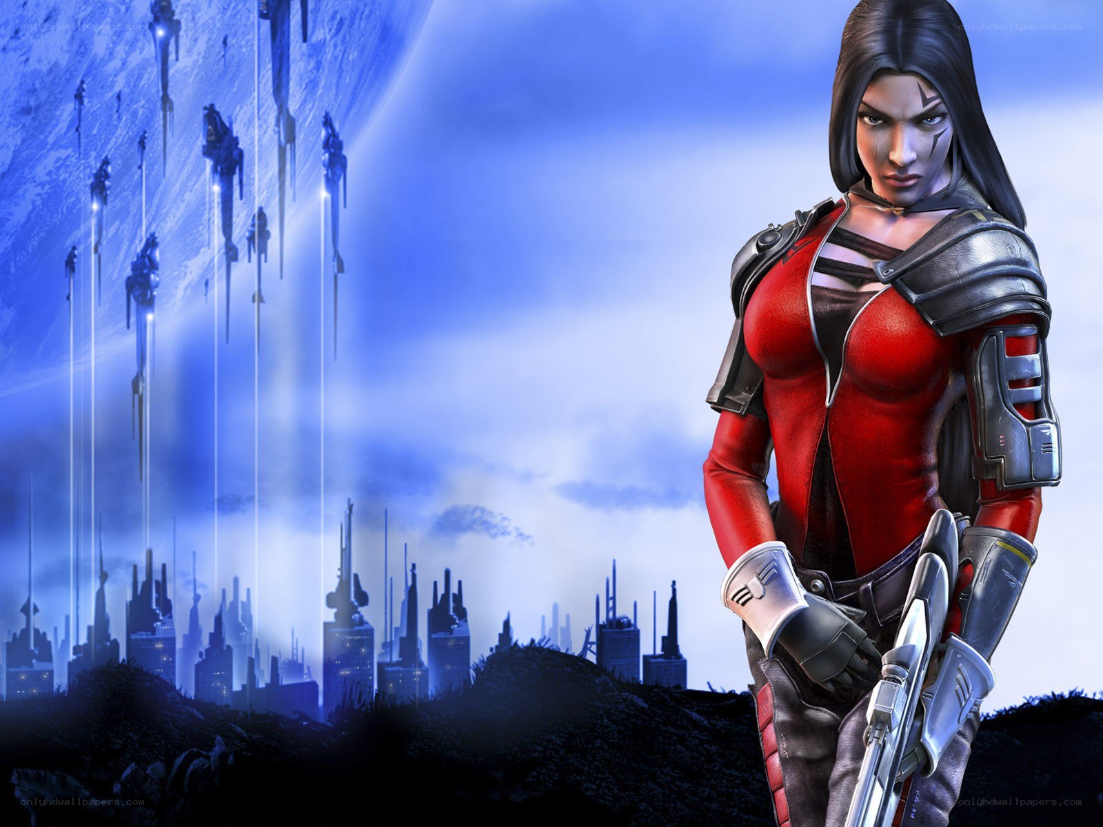 female warrior on alien planet