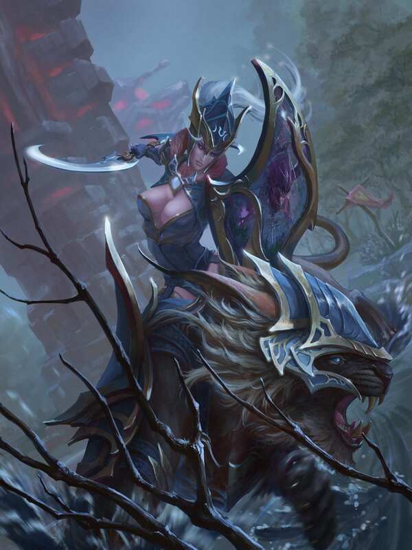 Female Warrior on Beast — Gray