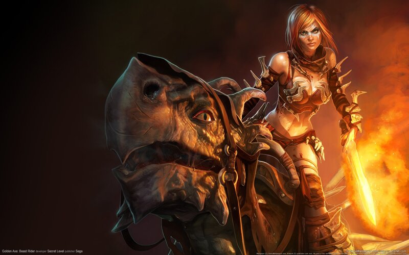 Female Warrior on Beast — Orange