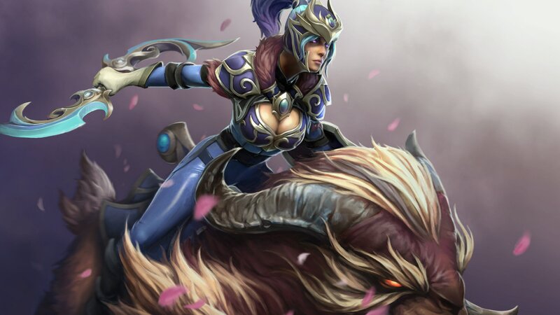 Female Warrior on Beast — Purple, Dramatic, Digital Art