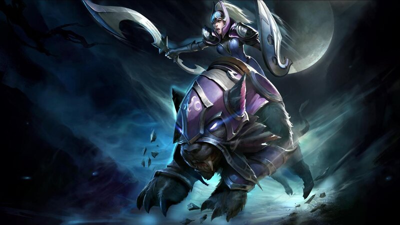Female Warrior on Beast — Purple