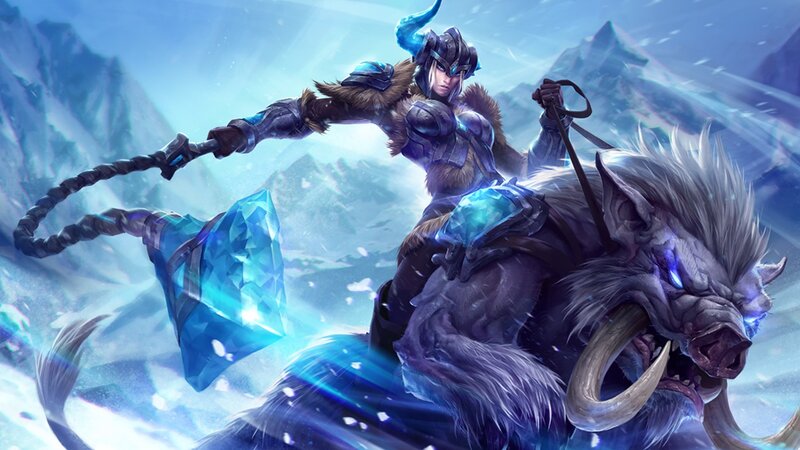 Female Warrior on Boar — Blue, Dramatic