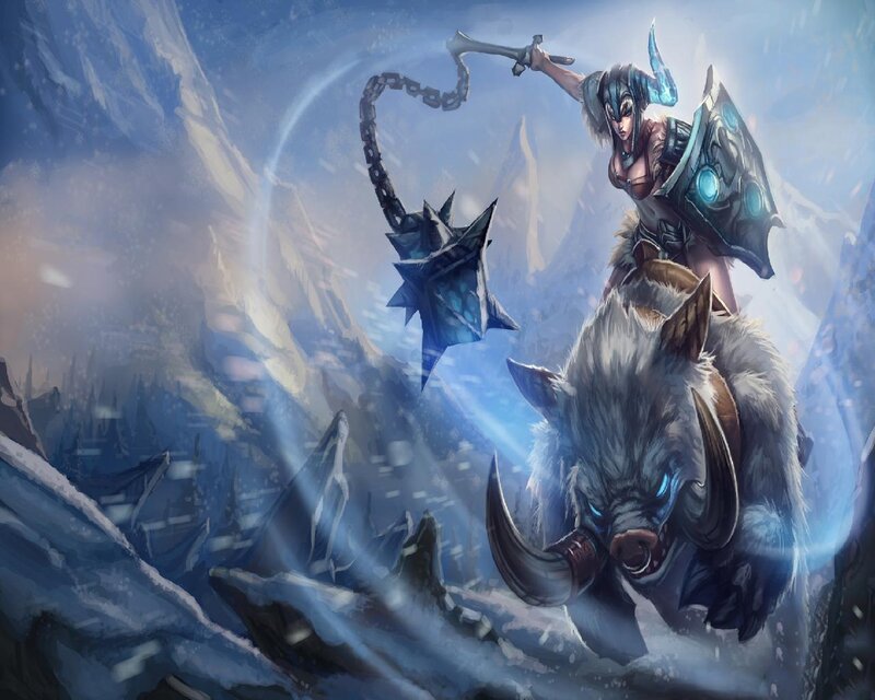 Female Warrior on Boar — Blue