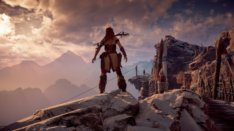Female Warrior on Cliff — Brown