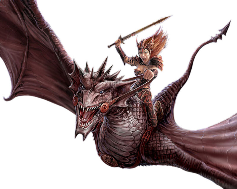 Female Warrior on Dragon — Brown