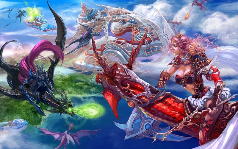 Female Warrior on Dragon — Red