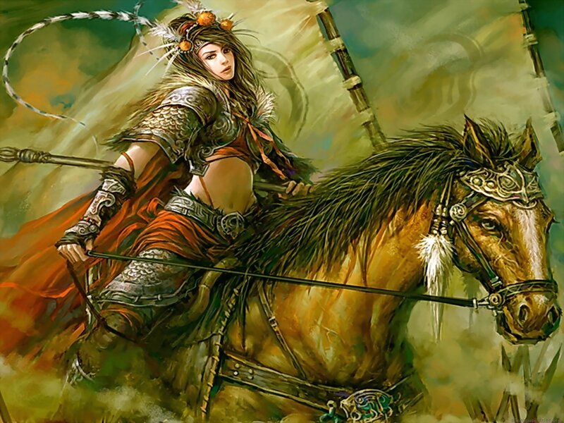 Female Warrior on Horse — Brown