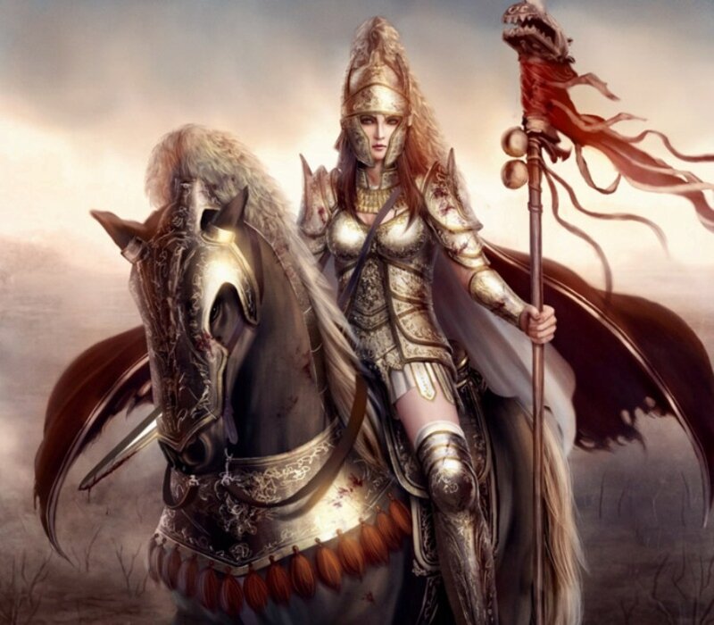 Female Warrior on Horse — Gold