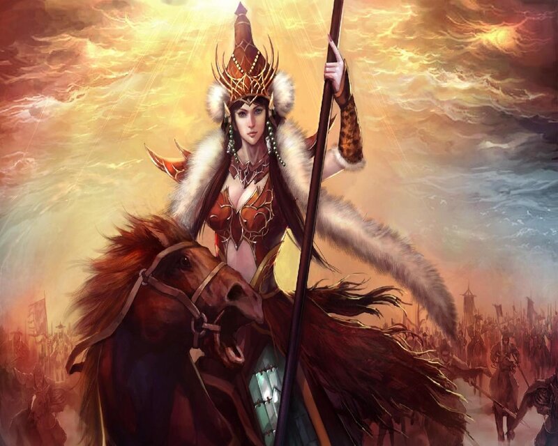 Female Warrior on Horse — Orange