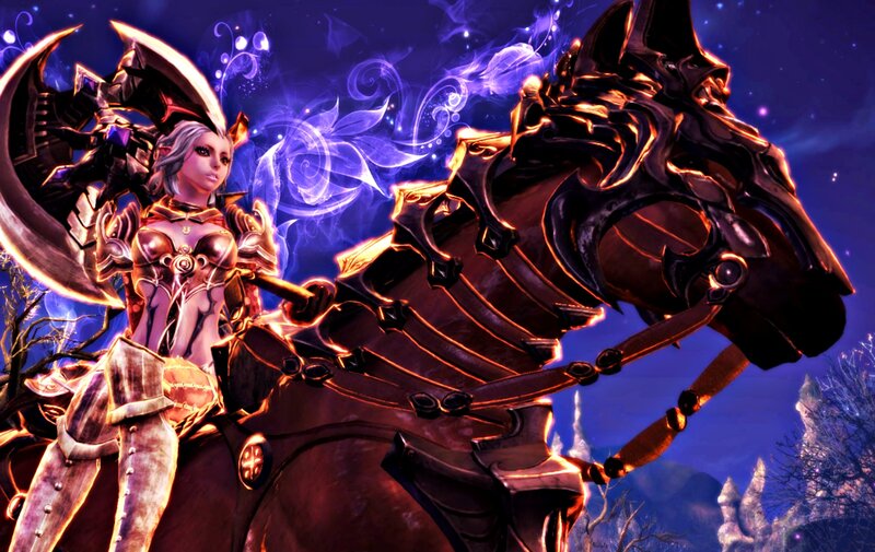 Female Warrior on Horse — Purple, Dramatic