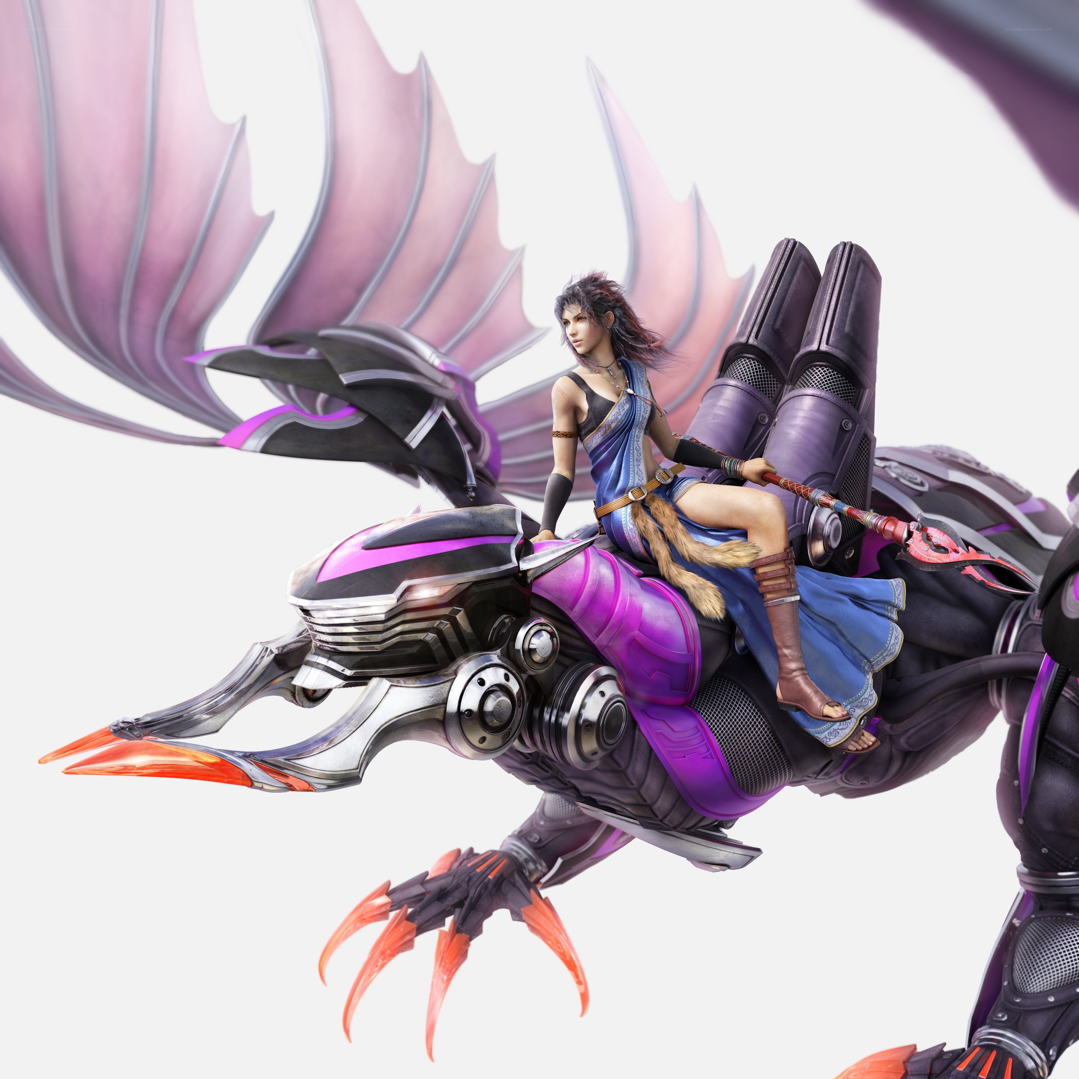 female warrior on mechanical dragon