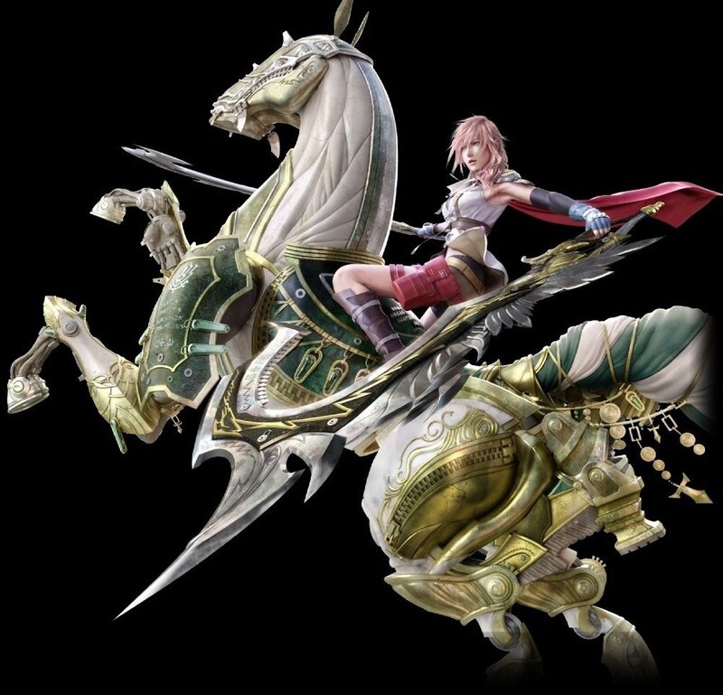 Female Warrior on Mechanical Horse — White