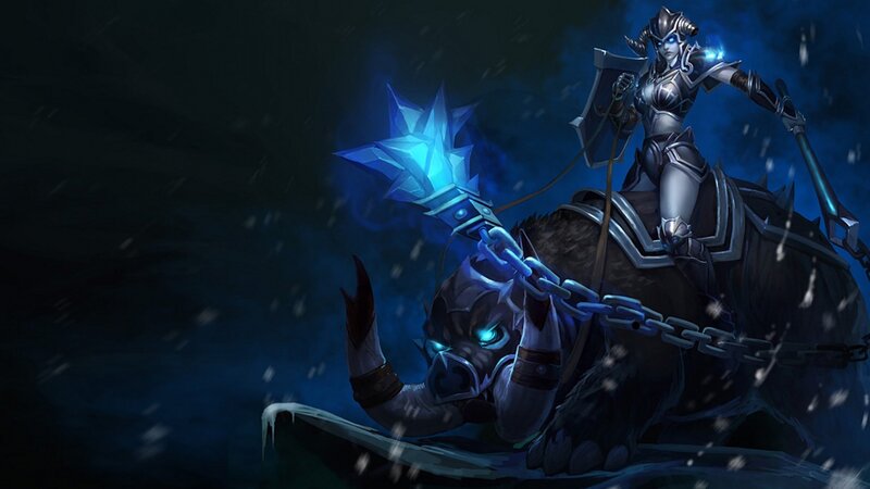 Female Warrior on Rhino — Blue