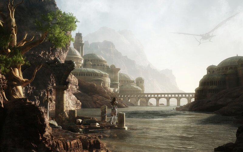 Female Warrior on Riverbank — Brown, Serene