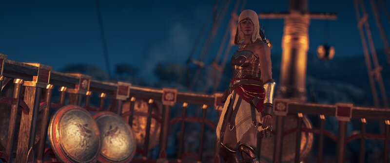 Female Warrior on Ship — Blue
