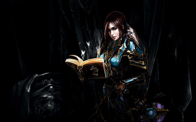 Female Warrior Reading Book — Black, Dramatic, Night, Digital Art