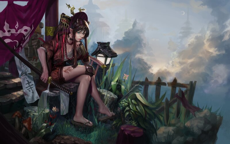 Female Warrior Sitting — Purple