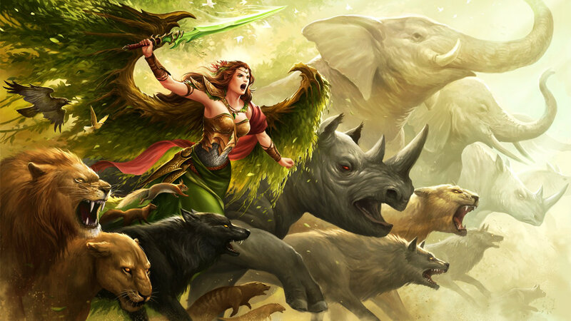Female Warrior with Animals — Green