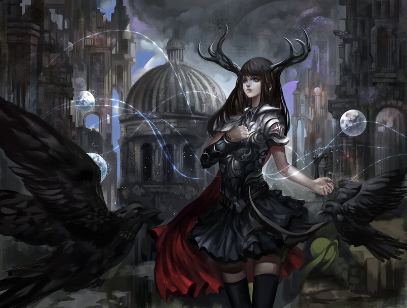 Female Warrior with Antlers — Black