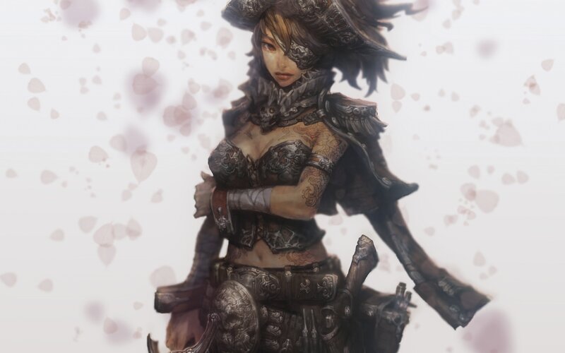 female warrior with armor and mask