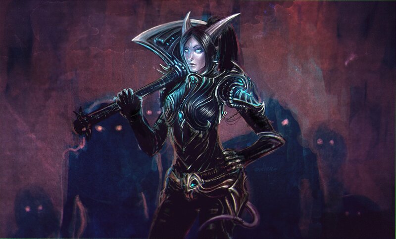 female warrior with axe