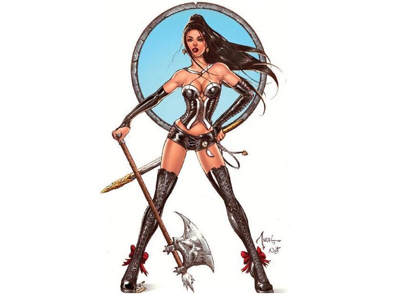 Female Warrior with Axe — Black