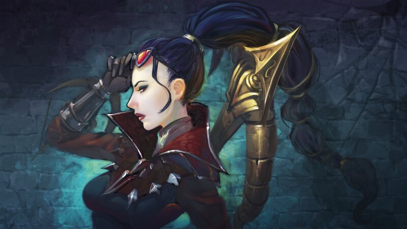 Female Warrior with Axe — Blue, Dramatic, Night, Digital Art