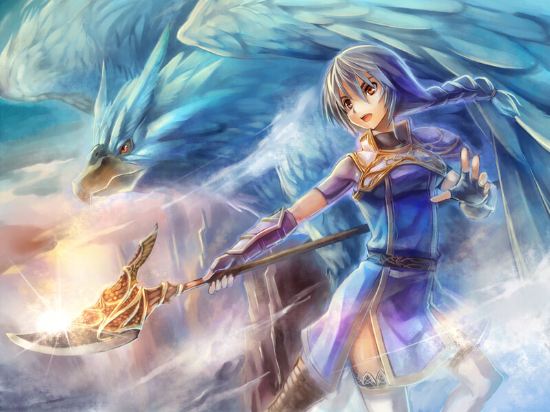 Female Warrior with Axe — Blue, Dramatic