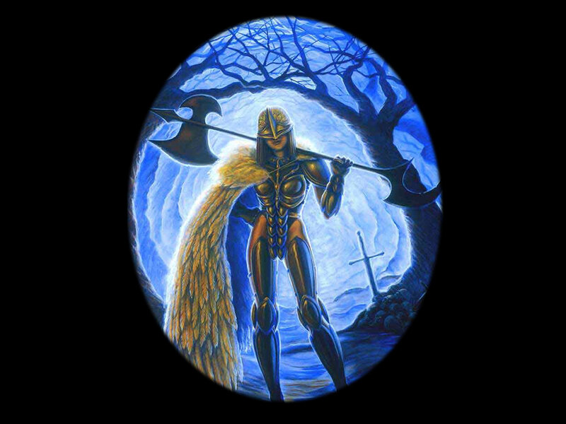 Female Warrior with Axe — Blue