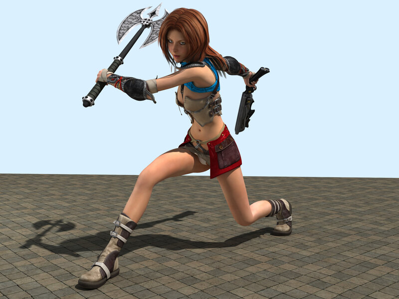 Female Warrior with Axe — Brown, Action