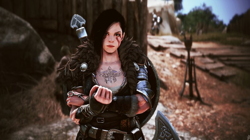Female Warrior with Axe — Brown, Serious
