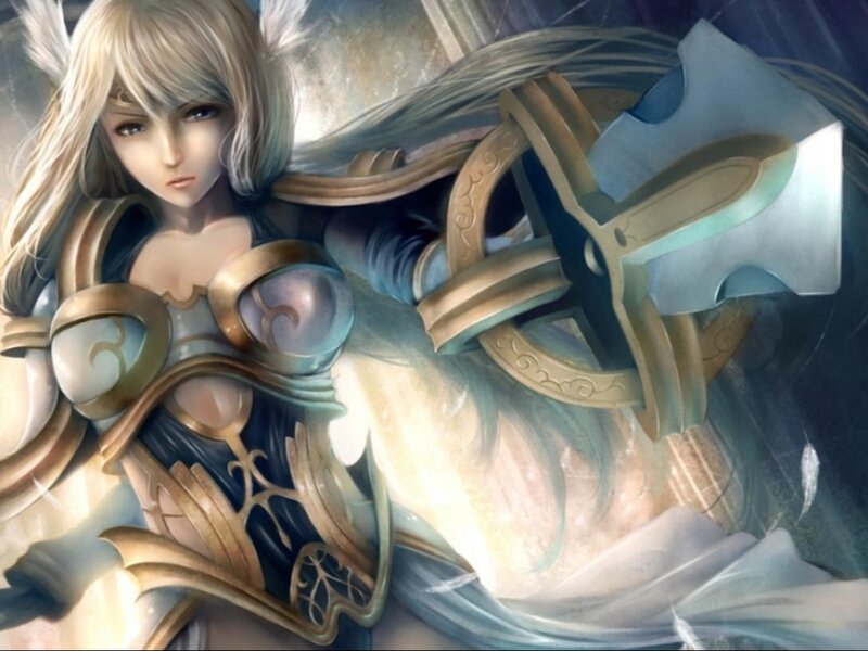 Female Warrior with Axe — Gold, Dramatic
