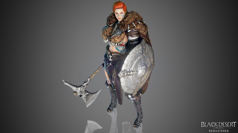 Female Warrior with Axe — Gray, Dramatic, 3d Render, Shield