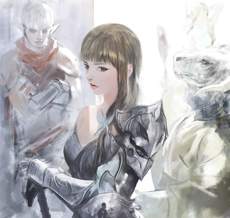 Female Warrior with Axe — Gray, Dramatic, Digital Art, Elf