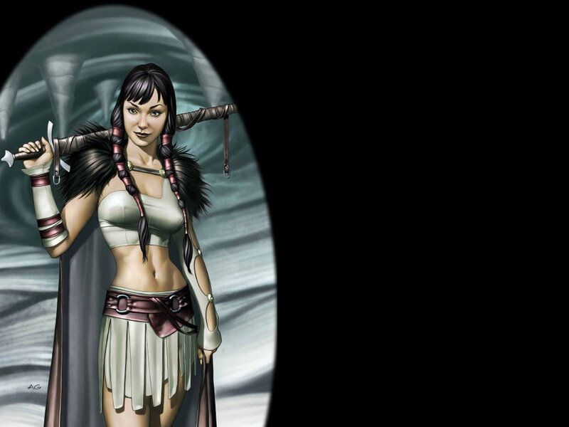 Female Warrior with Axe — Gray