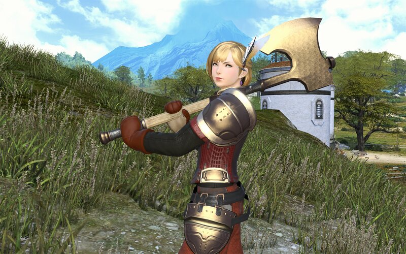 Female Warrior with Axe — Green, Serene, Afternoon