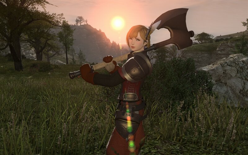 Female Warrior with Axe — Green, Serene