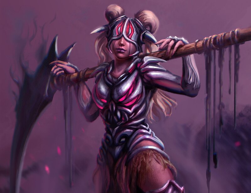 Female Warrior with Axe — Purple, Dramatic, Digital Art, Armor