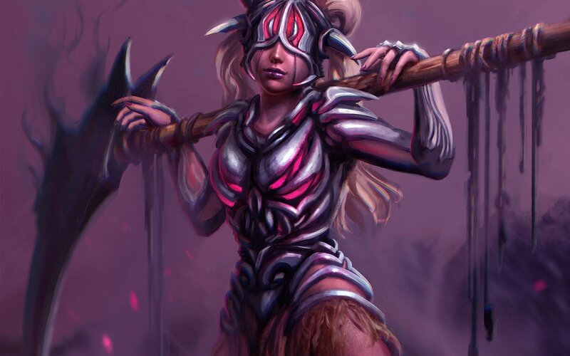Female Warrior with Axe — Purple, Dramatic, Digital Art