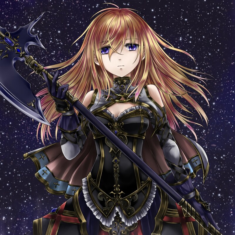 Female Warrior with Axe — Purple, Dramatic, Night
