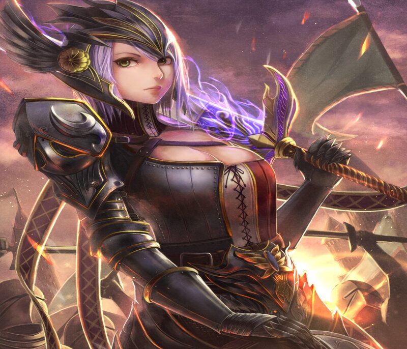 Female Warrior with Axe — Purple, Dramatic, Sunset