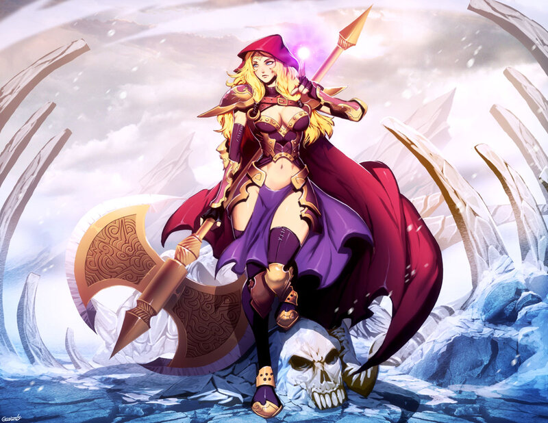 Female Warrior with Axe — Purple, Dramatic