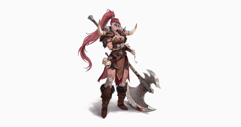 Female Warrior with Axe — Red, Battle-ready