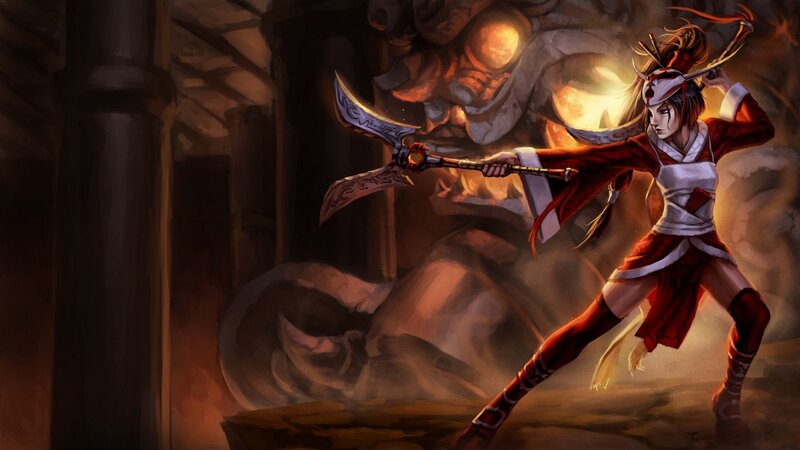 Female Warrior with Axe — Red, Dramatic, Digital Art, Statue