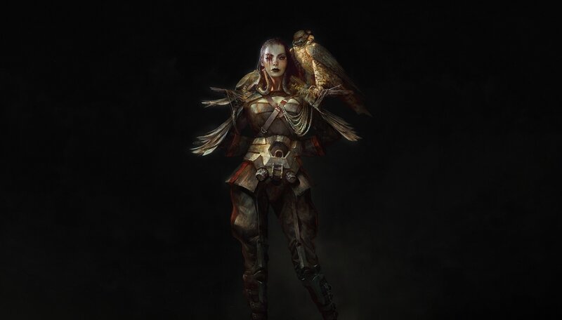 Female Warrior with Bird — Black