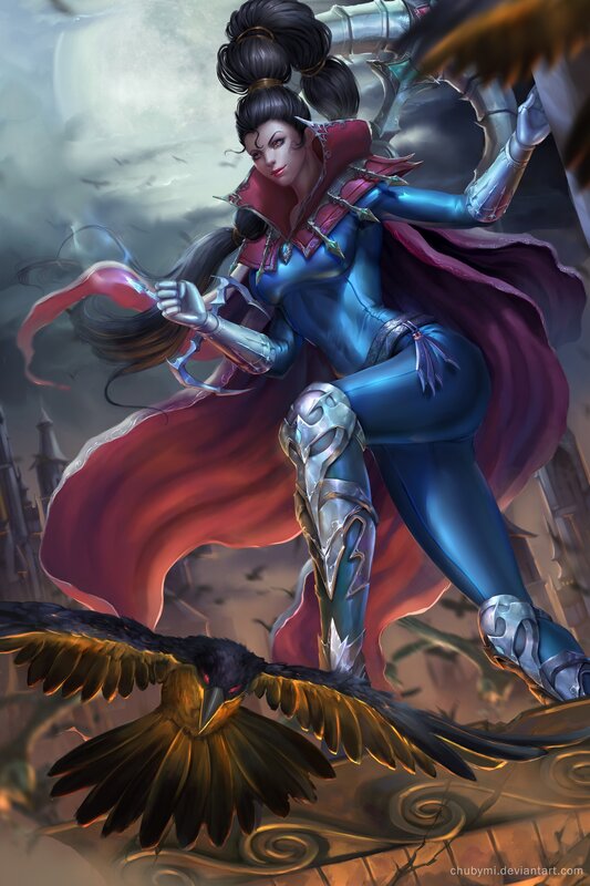 Female Warrior with Bird — Blue, Dramatic