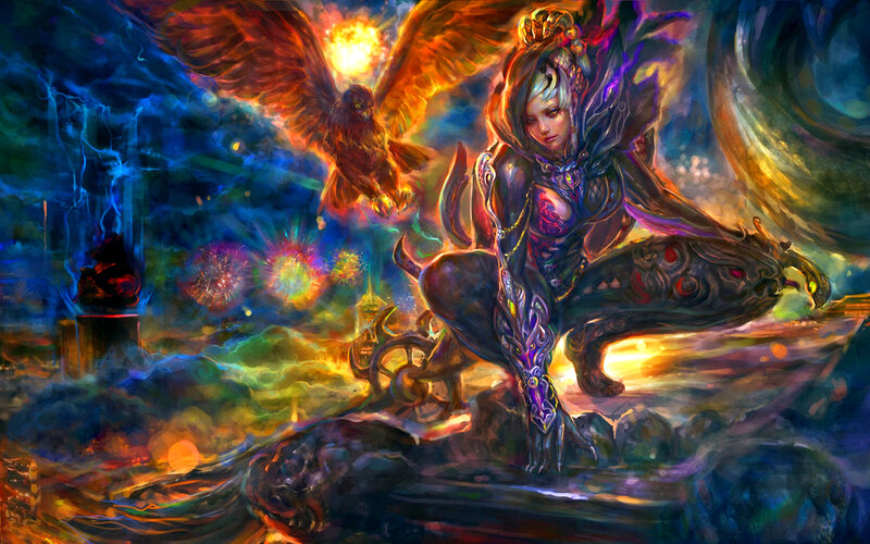 Female Warrior with Bird — Purple, Dramatic